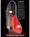PDX Elite Fuck-O-Matic Stroker mastubator diagram with 5 modes of suction and dual vibrators for ultimate stroker experience