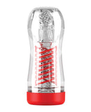 PDX Elite ViewTube2 See-Thru Stroker for visual stimulation with transparent sleeve and red base