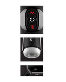 Control panel, mouth sleeve, and USB-C charging port of PDX Elite Moto Milker Penis Stroker by Pipedream Products.