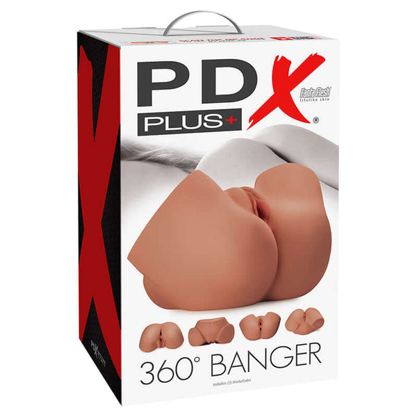 PDX Plus Female 360 Banger Masturbator packaging by Pipedream Products displaying innovative design.