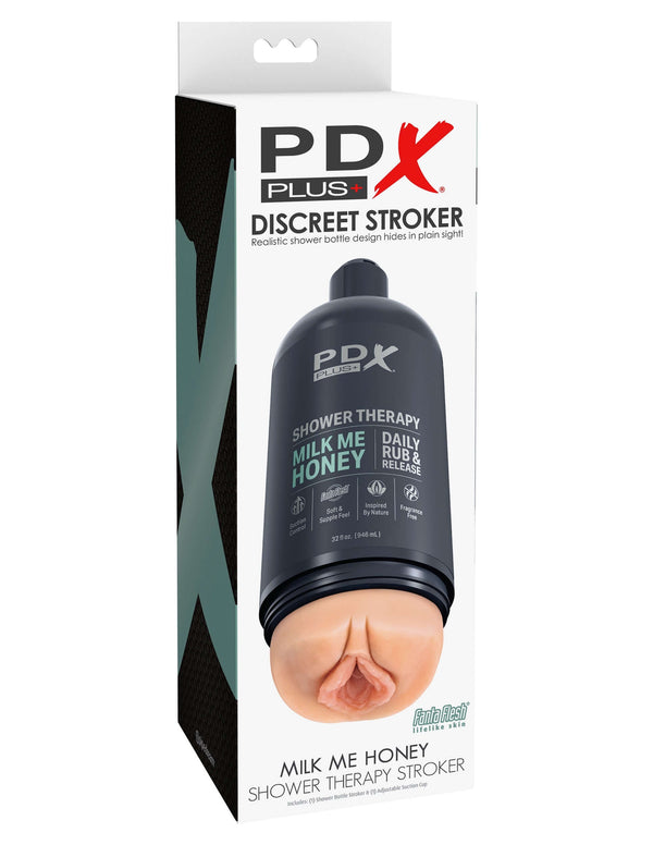PDX Plus Discreet Stroker Shower Therapy Milk Me Honey in Light Shade Packaged