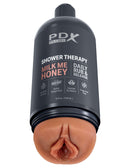 PDX Plus Discreet Stroker Shower Therapy in Milk Me Honey Tan resembling a shampoo bottle for luxury and pleasure by Pipedream Products