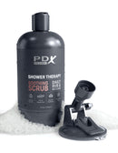 PDX Shower Therapy Soothing Scrub Stroker Tan Skin Tone discreet shampoo bottle design with attachment in foam