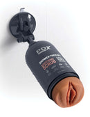 PDX Shower Therapy Soothing Scrub Stroker in Tan Skin Tone attached to shower wall, designed for discreet self-indulgence.