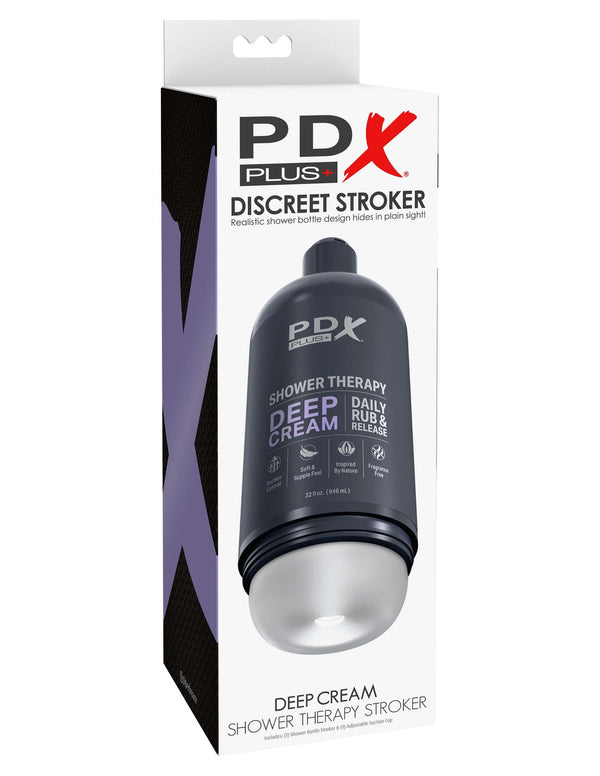 PDX Shower Therapy Deep Cream Frosted discreet stroker in shampoo bottle design packaging
