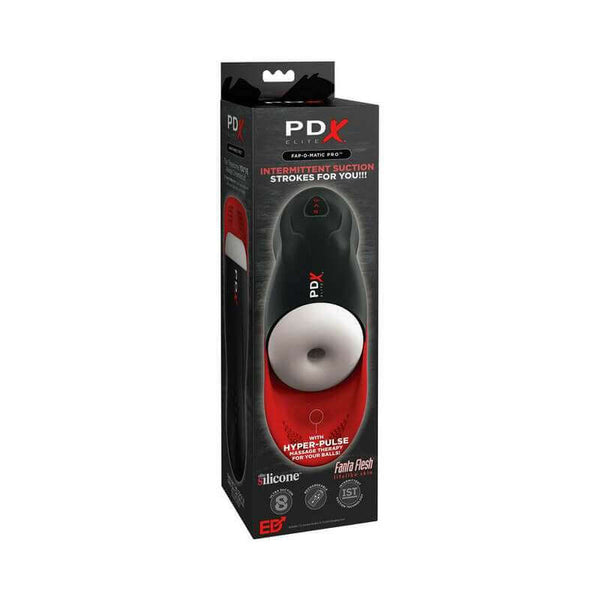 PDX Elite Fap-O-Matic Pro by Pipedream Products in packaging, showcasing Hyper Pulse design and features for enhanced male pleasure