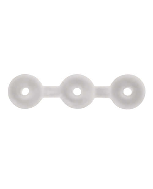 Clear triple donut cock ring made from stretchy Silaskin material for versatile pleasure enhancement.