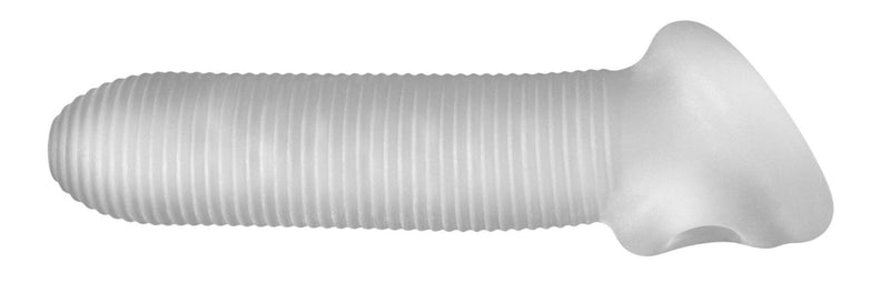 Perfect Fit Fat Boy Micro Ribbed Sheath 6.5 inches in clear, soft SilaSkin material for enhanced pleasure and performance.
