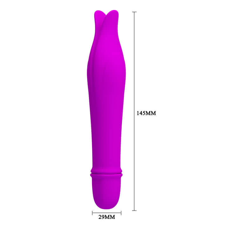 Pretty Love Jeffery 10 Function Silicone G-Spot Vibrator in Floral Bliss Purple with dimensions 145mm by 29mm.