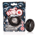 RingO Biggies Colossal Cock Rings packaging and product in black, designed for pleasure and made from body-safe SEBS silicone.