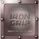 Caution Wear Iron Grip packaging featuring text "Tighter Size for Iron Men" with metallic industrial design.