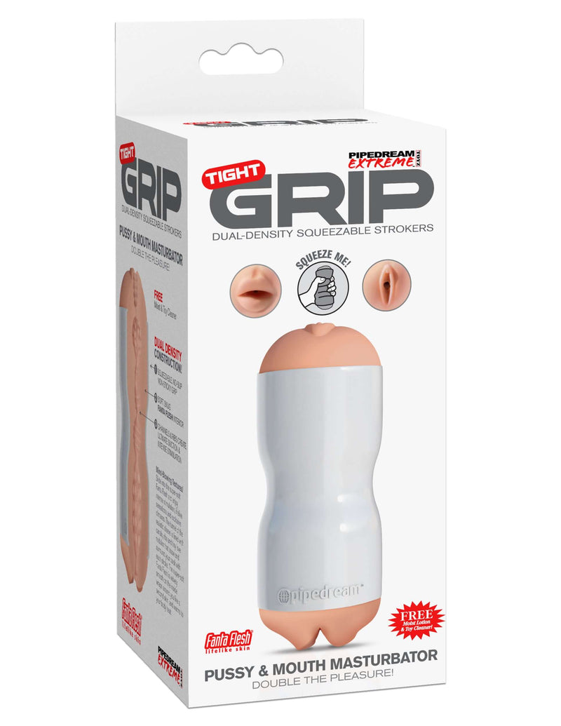 Pipedream Extreme Toyz Tight Grip Dual Density Pussy & Mouth Masturbator Packaging