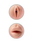 Pipedream Extreme Toyz Tight Grip Pussy & Mouth Masturbator in Beige and White showing realistic entry points