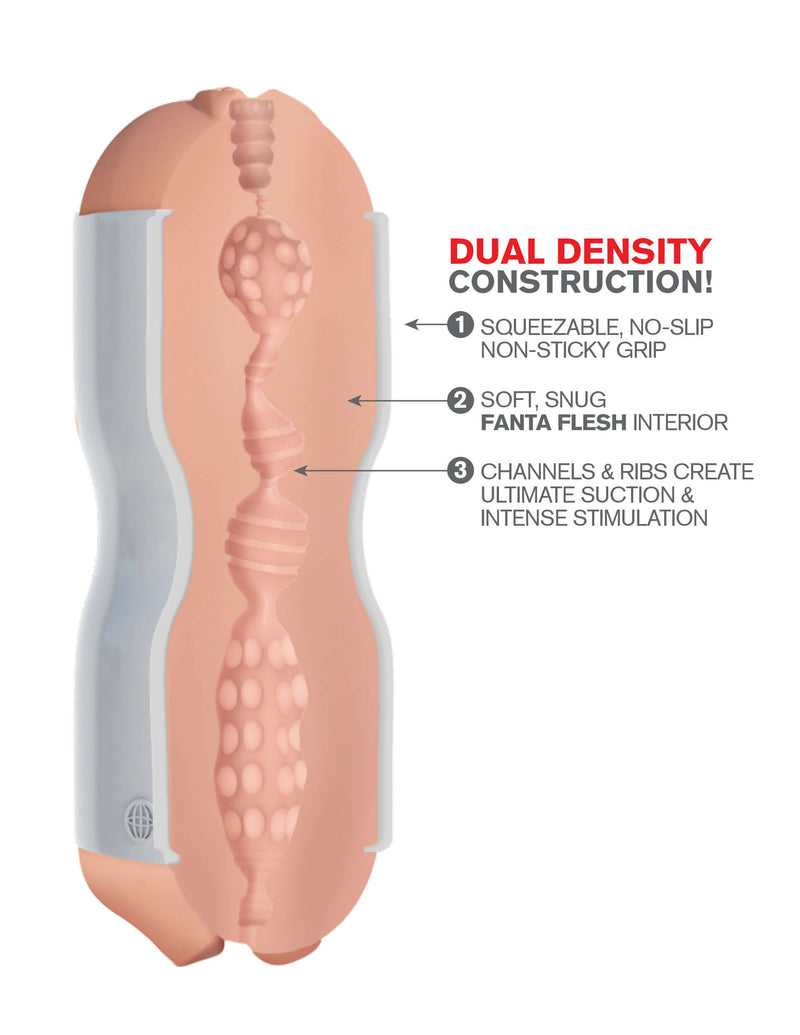 Pipedream Extreme Toyz Tight Grip Pussy & Mouth Masturbator interior view showing dual density construction and Fanta Flesh material