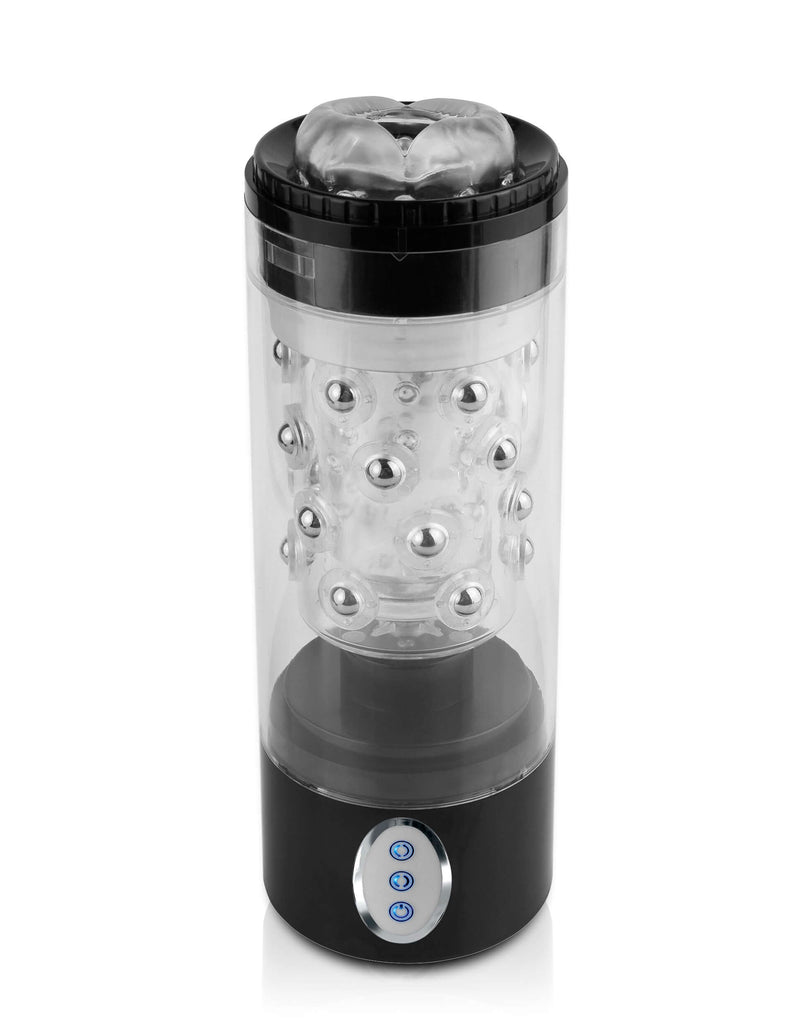 PIPEDREAM EXTREME TOYZ ROTO BATOR ASS rotating masturbator with advanced features and black base for intense stimulation.