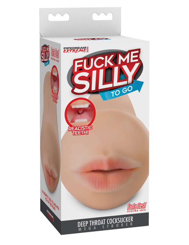 PDX Fuck Me Silly To Go Throat Cocksucker Mega Stroker packaging with realistic texture and life-like details