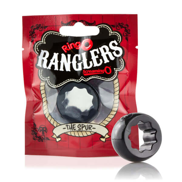 The Screaming O RingO Rangler Spur Erection Ring in packaging - Stretchy SEBS Silicone and Phthalate-Free for Enhanced Performance