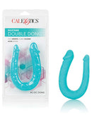 Teal Silicone Double Dong by Cal Exotics in packaging and displayed, 12 inches, body-safe, latex-free, and phthalate-free.