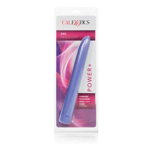 Lavender jumbo 11-inch massager in packaging with multi-speed settings by California Exotic Novelties.