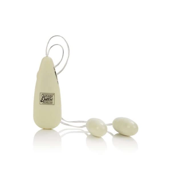 Pocket Exotics glow-in-the-dark vibrating double bullets with controller, compact and powerful stimulators, phthalate-free, 2.1 inches.