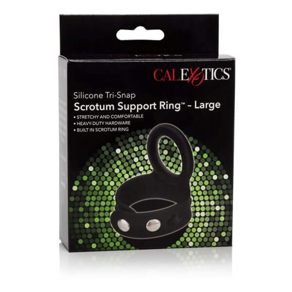 California Exotic Novelties Silicone Tri Snap Scrotum Support Ring Large Black at $7.99