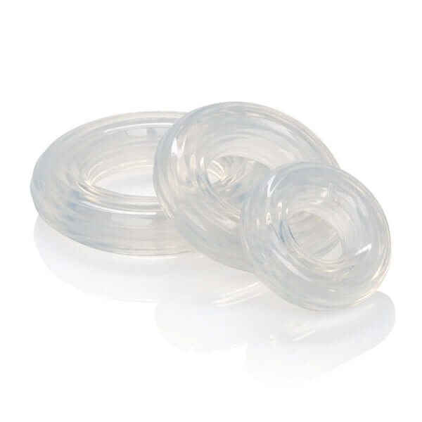 Clear Premium Silicone Ring Set in three sizes for versatile girth and support in a smooth, seamless design.