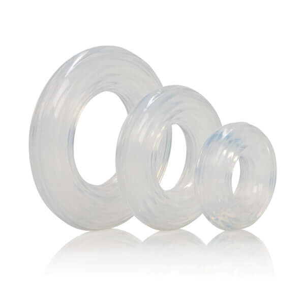 Premium Silicone Ring Set in three sizes for versatile girth and support, made of ultra-stretchy and seamless silicone.