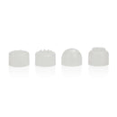 Set of four silicone attachment caps for compact massagers, designed for varied sensations and compatibility.
