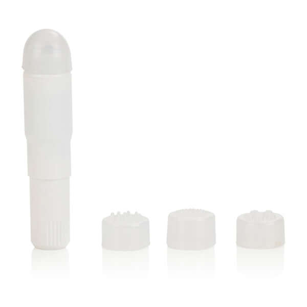 Compact Water Pro Mini Massager with interchangeable caps for versatile pleasure and travel-friendly design.