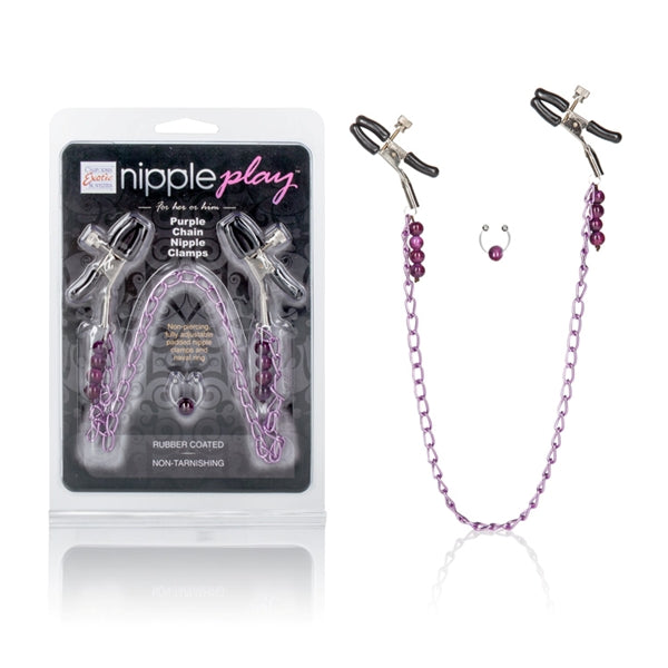 California Exotic Novelties Nipple Clamps Purple Chain with Navel Ring at $10.99