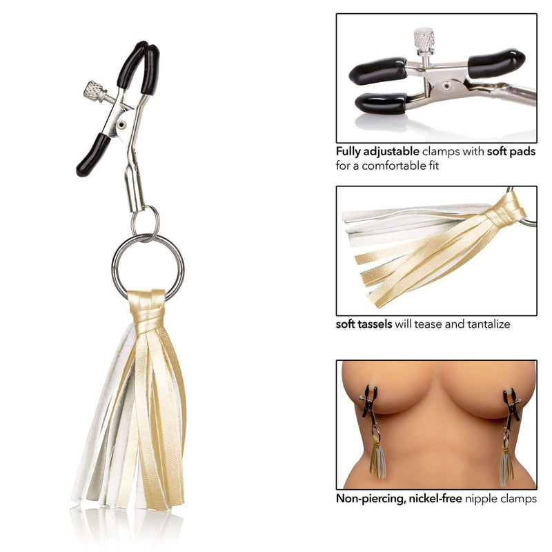 California Exotic Novelties NIPPLE PLAY PLAYFUL TASSELS NIPPLE CLAMPS GOLD at $10.99