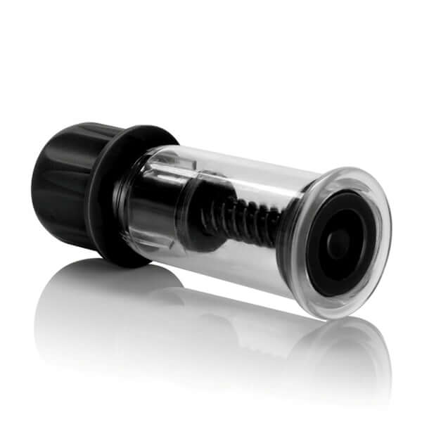 Nipple Play Vacuum Twist Sucker in black, adjustable suction device for enhancing nipple sensitivity and pleasure.