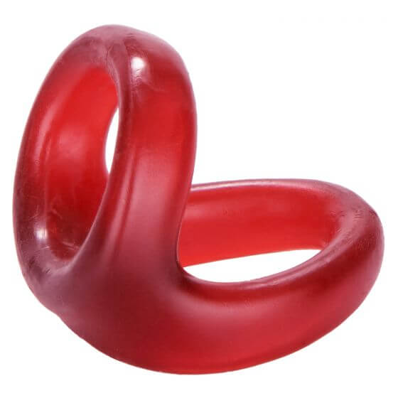 Colt XL Snug Tugger Dual Support Ring in red, stretchy dual cock ring for enhanced erections and scrotum support.