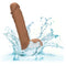Dual Density Silicone Stud Dildo 5 inches Brown with real feel shaft and suction cup base splashing in water.