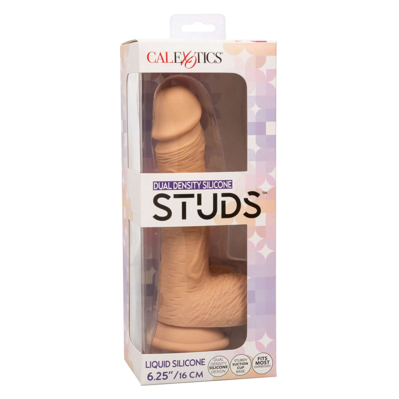 Dual Density Silicone Stud 6.25 inches Ivory Light Skin Tone Dildo in Packaging from California Exotic Novelties