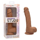 Dual Density Silicone Stud 6.25 inches Brown Dildo with real feel shaft and suction cup base from California Exotic Novelties in box.