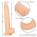 Ivory light skin Size Queen 12-inch dildo with lifelike design, firm yet flexible feel, and detailed measurements including 2-inch diameter and 14.25-inch total length