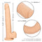 Ivory light skin Size Queen 12-inch dildo with lifelike design, firm yet flexible feel, and detailed measurements including 2-inch diameter and 14.25-inch total length