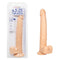 Size Queen 12-Inch Ivory Light Skin Dildo in packaging and standalone, realistic design from California Exotic Novelties.