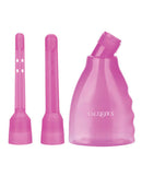 Purple intimate cleansing system with two detachable nozzles from California Exotic Novelties.