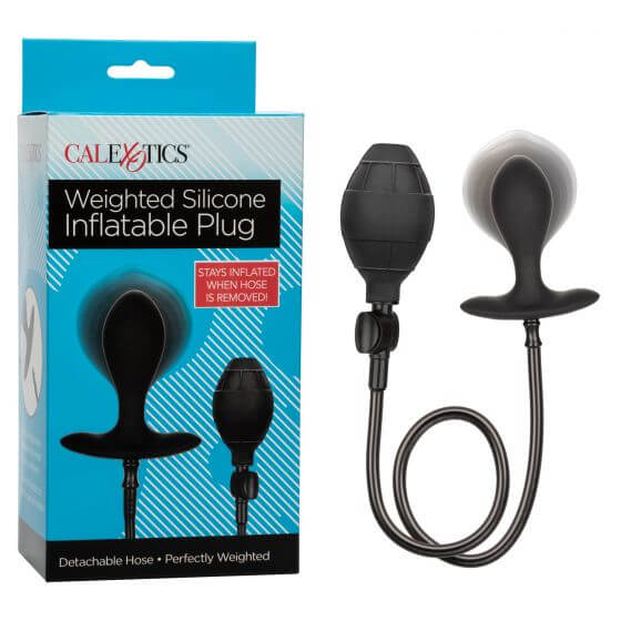 Weighted silicone inflatable plug with detachable hose for enhanced anal pleasure by California Exotic Novelties.