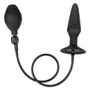 Black silicone inflatable anal plug with detachable hose and squeeze bulb for customizable size.