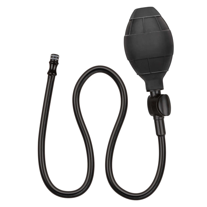 Cal Exotics inflatable plug black bulb and detachable hose for customizable pleasure and convenience.