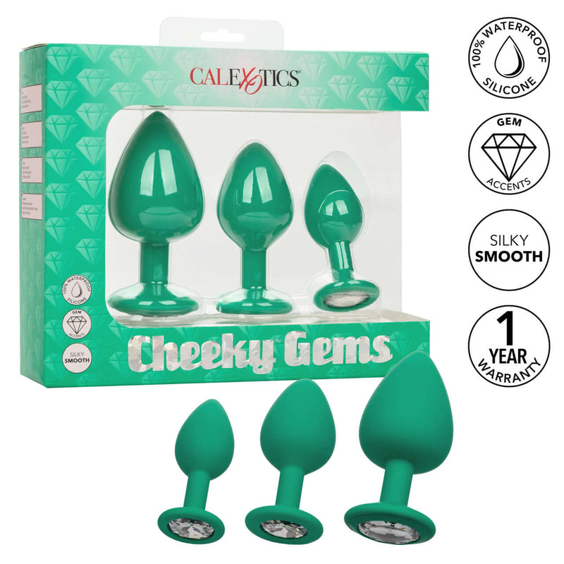 California Exotic Novelties Cheeky Gems 3 Piece Set Green Anal Plugs at $23.99