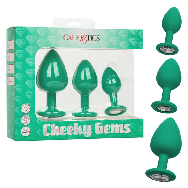 California Exotic Novelties Cheeky Gems 3 Piece Set Green Anal Plugs at $23.99