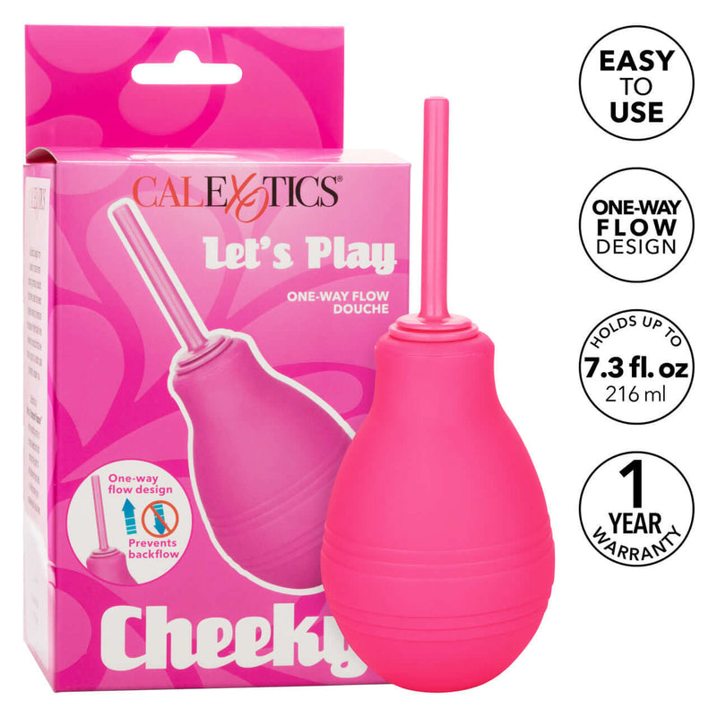 Cheeky One Way Flow Douche in Pink packaging showcasing easy-to-use design and one-way flow system for optimal hygiene.