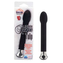 10-Function Risque Tulip Vibrator in black, showcasing sleek design and packaging with intense vibration features.