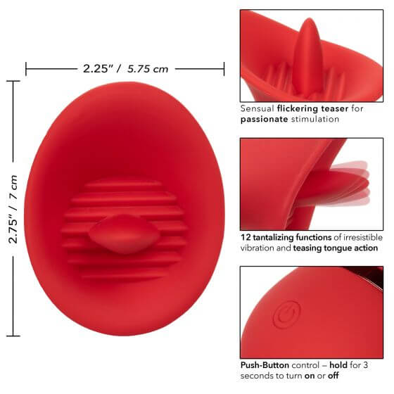 French Kiss Seducer Massager with flickering teaser, 12 functions, and push-button control for powerful, on-the-go pleasure stimulation.