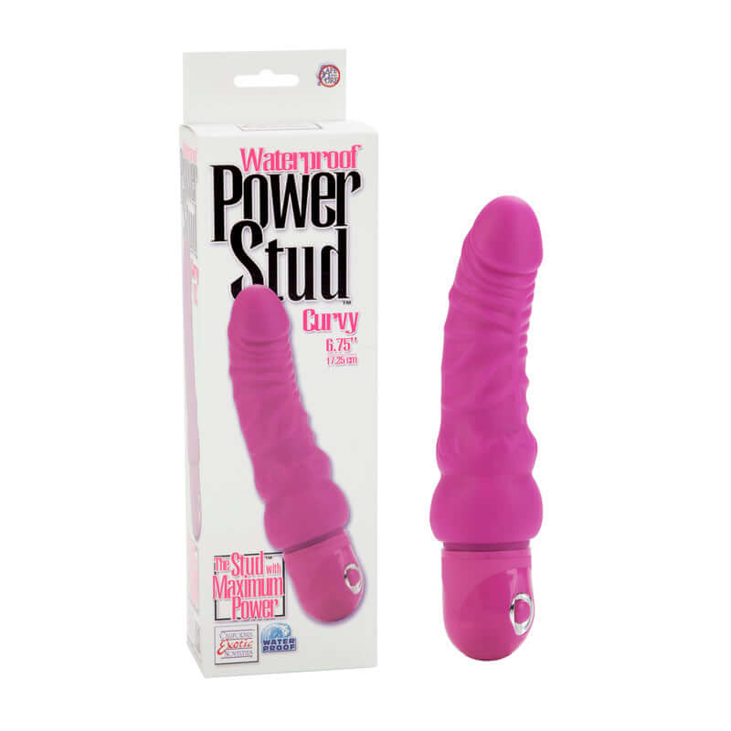 California Exotic Novelties Waterproof Power Stud Curvy Dong Pink Vibrator at $23.99