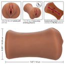 Brown male masturbator with plush pink lips and anatomically correct chamber for lifelike sensations, 1 lb PureSkin material.